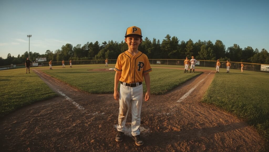 12-year-old Little League player symbolizing community impact on the baseball field in Brewer, Maine.